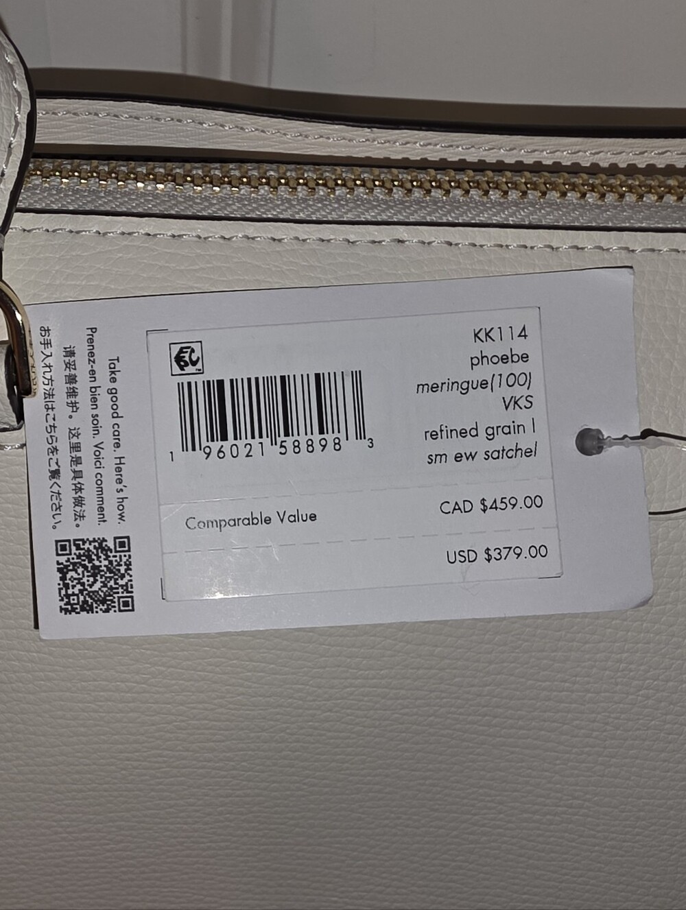 Kate Spade NWT Phoebe Cream Satchel Handbag with Gold Hardware MSRP $379 - Picture 3 of 5